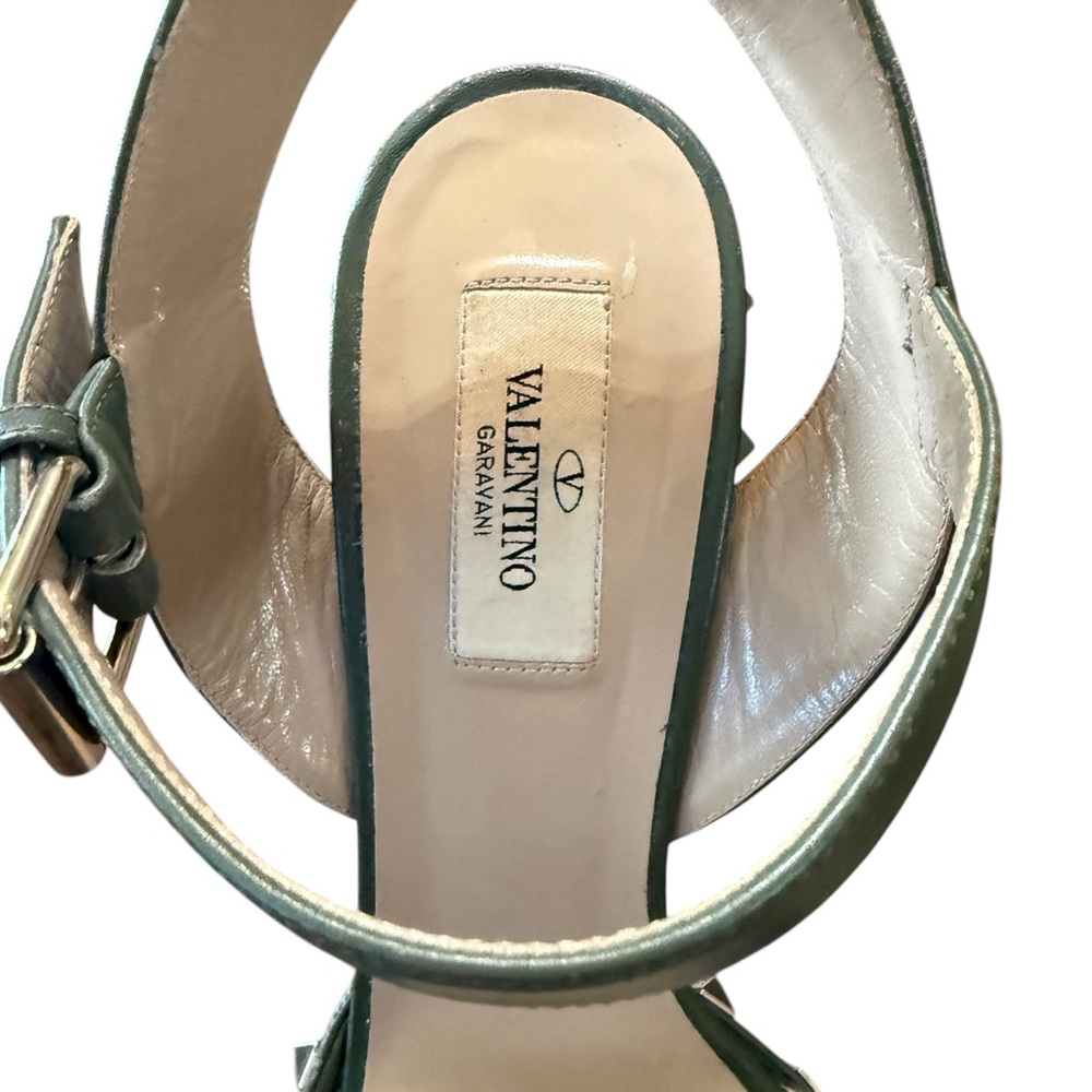 Valentino Garavani Rockstud Accent Green Leather Platform Sandals EU 41 US 11 - Picture 7 of 15
